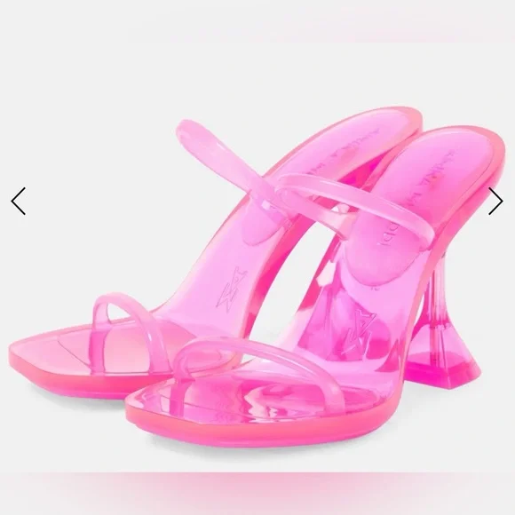 Amina Muaddi Brito PVC Heeled Sandals EU 38 US 7.5 Hot Pink Barbie New - Picture 2 of 10